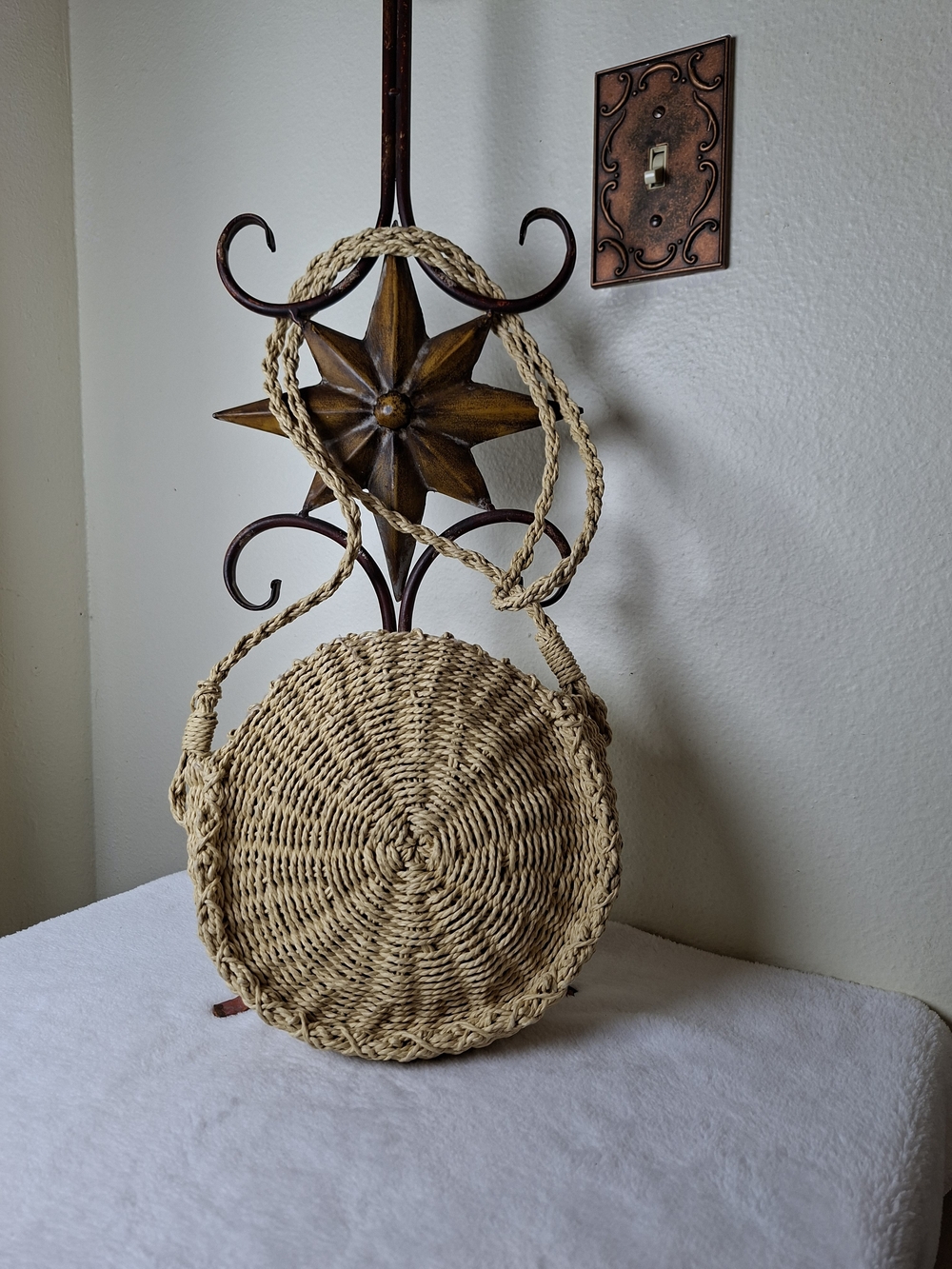 Handwoven Round Straw Shoulder Bag in Natural - Brand Unspecified